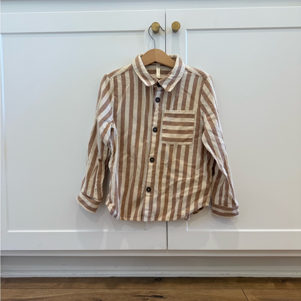 Rylee + Cru Brown and White Striped Button Down Shirt